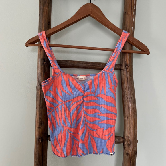 Billabong Crop Tank Top Palm Print Sleeveless Ribbed Casual Cute Size M - Picture 1 of 3